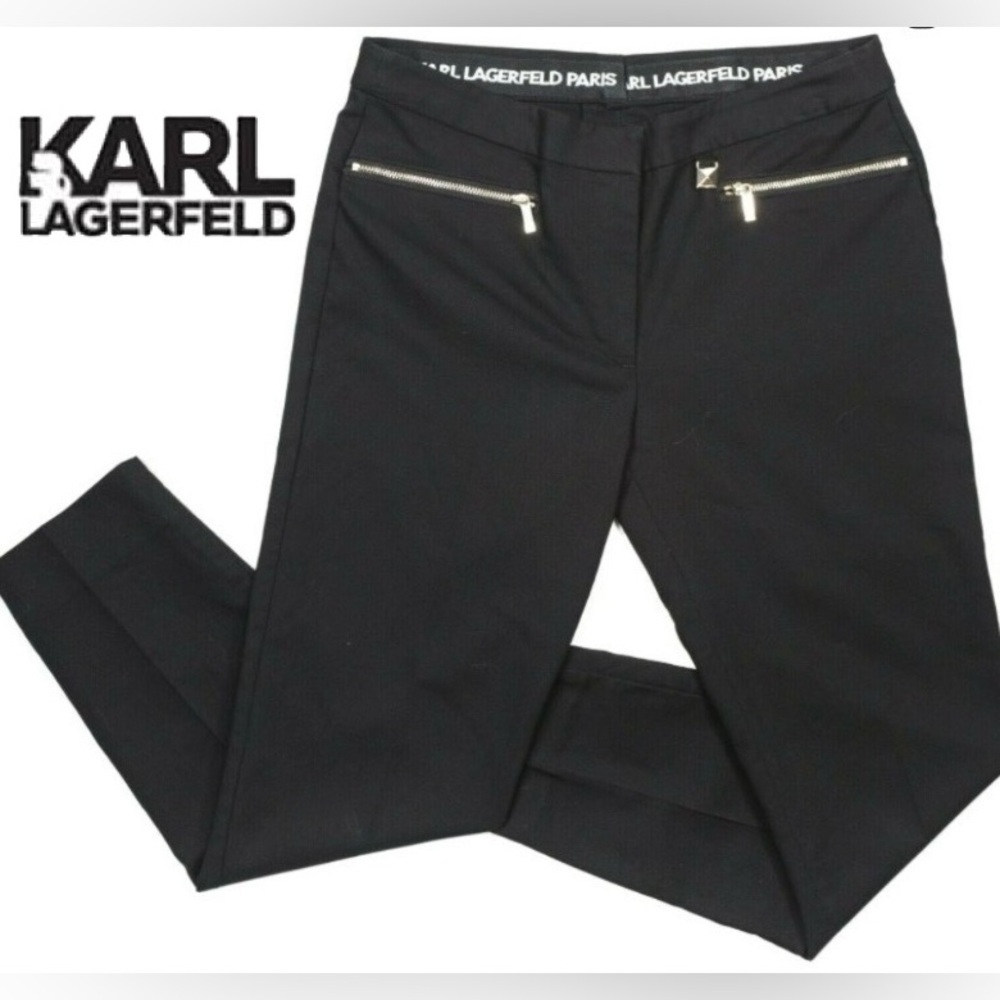 Karl Lagerfeld Designer Black Tapered Ankle Trouser Cotton Dress Pants Size 4